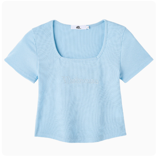 Square Neck Short Sleeve T-Shirt (Blue) (Size S-L) (Contact customer service to confirm the shipping ruler after placing an order)
