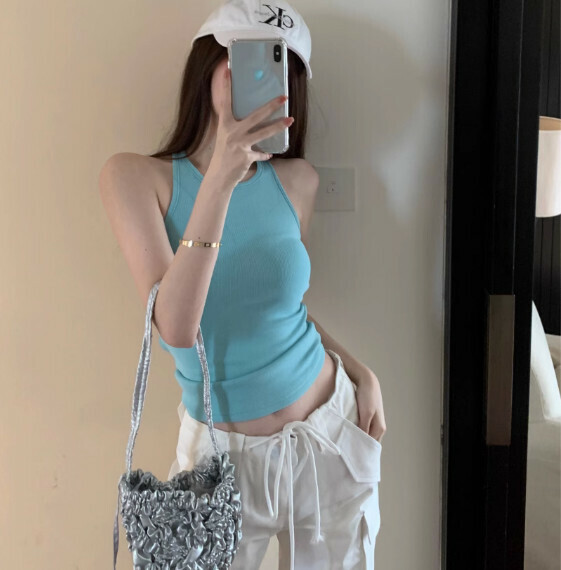 Summer backless bra padded vest (blue) [one size]