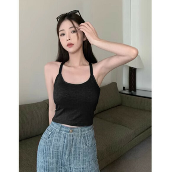 Summer halterneck vest with chest pad (black) [one size]