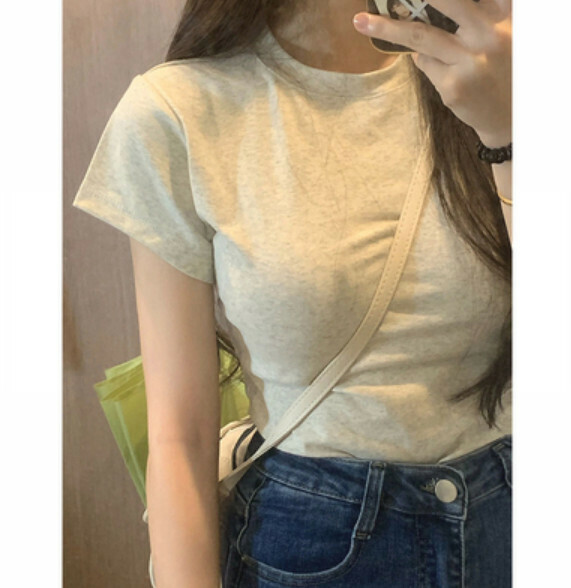 Summer Round Neck Short Sleeve T (Apricot) [Size: S-L] [Contact customer service to confirm the shipping size after placing an order]