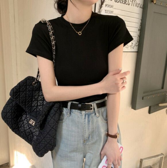 Summer Round Neck Short Sleeve T (Black) [Size: S-L] [Contact Customer Service to Confirm Shipping Size After Placing an Order]