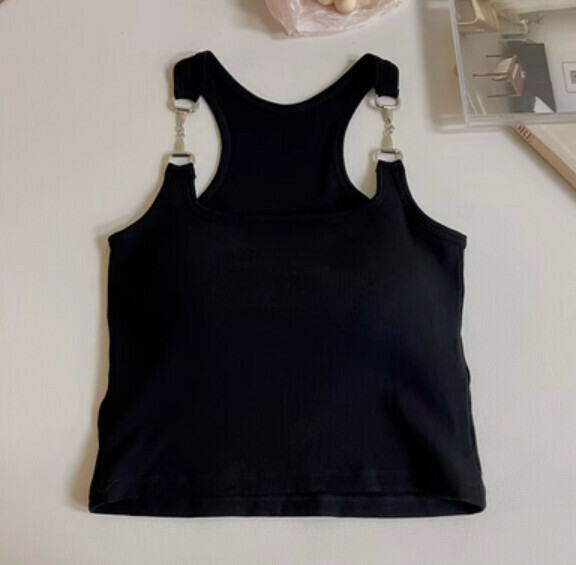 Summer Metal Buckle I-Frame Sweat Vest (Black) [One Size]