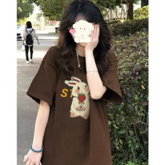 Summer loose short-sleeved T-卹 (brown) [Size: S-2XL] [Contact customer service to confirm the shipping size after placing an order]