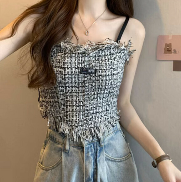 Summer woven tassel vest (black) [Size: S-L] [Contact customer service to confirm the shipping size after placing an order]