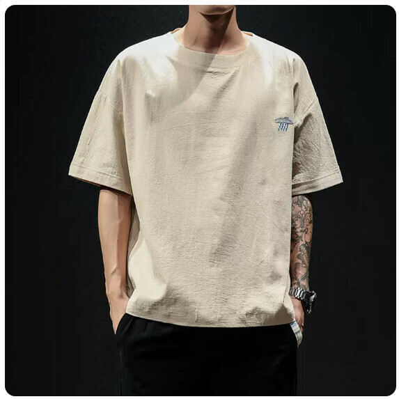 Summer Men's T-Shirt (T126 Beige [Size M_4XL] (Contact customer service to confirm size after placing an order))