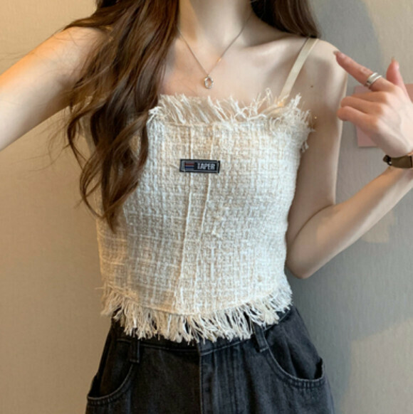 Summer woven tassel vest (apricot) [Size: S-L] [Contact customer service to confirm the shipping size after placing an order]