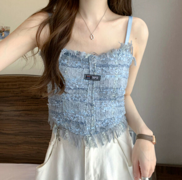 Summer woven tassel vest (blue) [Size: S-L] [Contact customer service to confirm the shipping size after placing an order]
