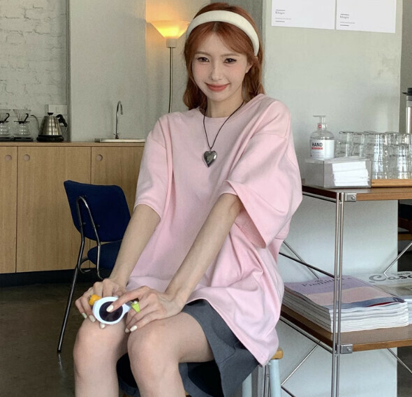 Summer loose mid-length short-sleeved T (pink) [Size: S-L] [Contact customer service to confirm the shipping size after placing an order]