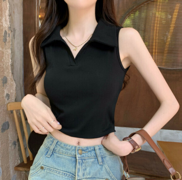 Summer POLO Collar Sleeveless Vest (Black) [Size: S-L] [Contact Customer Service to Confirm Shipping Size after Placing an Order]