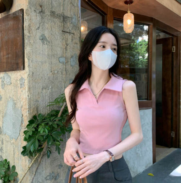 Summer POLO Neck Sleeveless Vest (Pink) [Size: S-L] [Contact Customer Service to Confirm Shipping Size After Placing an Order]