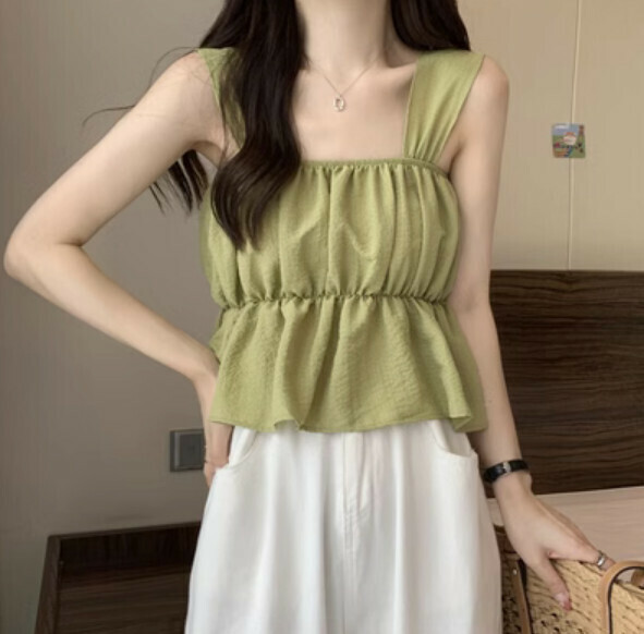 Summer Wide Shoulder Straps Babysmock Vest (Green) [Size: S-L] [Contact Customer Service to Confirm Shipping Size After Placing an Order]