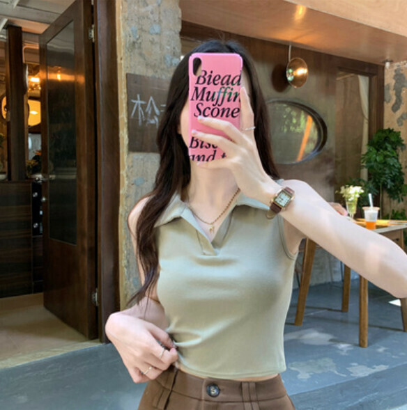 Summer POLO Neck Sleeveless Vest (Khaki) [Size: S-L] [Contact Customer Service to Confirm Shipping Size After Placing an Order]
