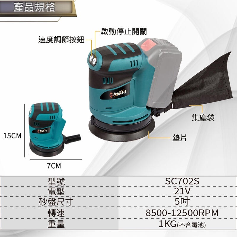 附發票｜SC702S 無芯片｜21V鋰電無刷調速砂紙機通用牧田18V 鋰電無刷調速砂紙機 三檔調速 磨砂機
