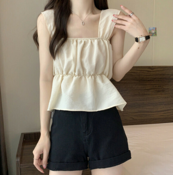 Summer wide strap babydoll vest (apricot) [Size: S-L] [Contact customer service to confirm the shipping size after placing an order]