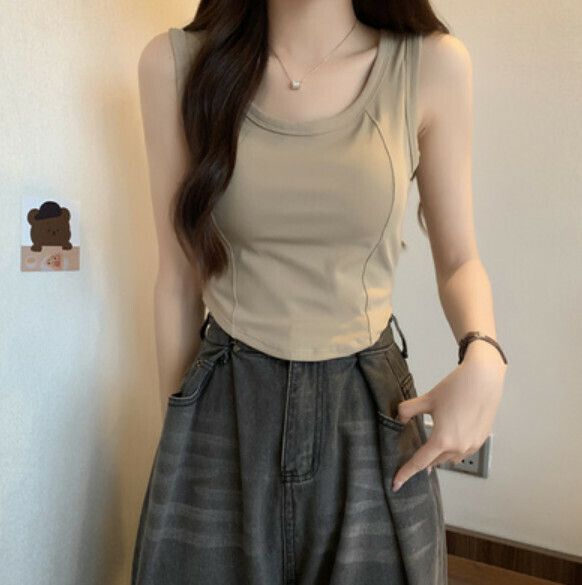 Summer Halterneck Vest with Chest Padding (Khaki) [One Size]