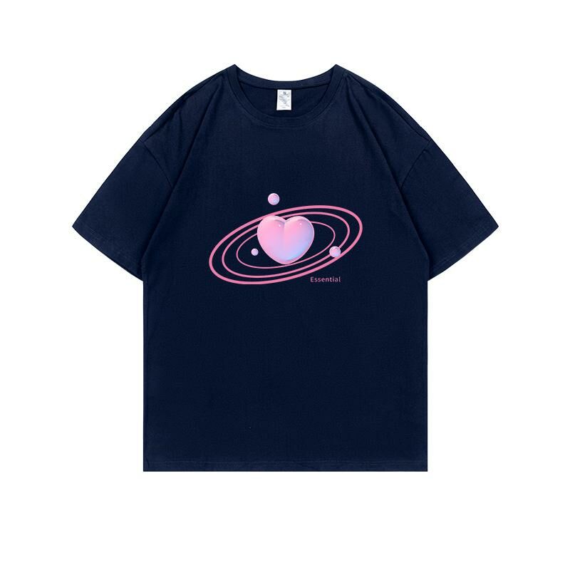 Loose short-sleeved T-shirt (S-4XL navy blue) [Please contact customer service to confirm the shipping size after placing an order] 