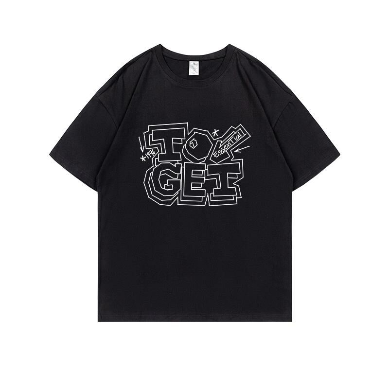 Loose short-sleeved T-shirt (S-4XL black 220g cotton) [Please contact customer service to confirm the shipping size after placing an order] 