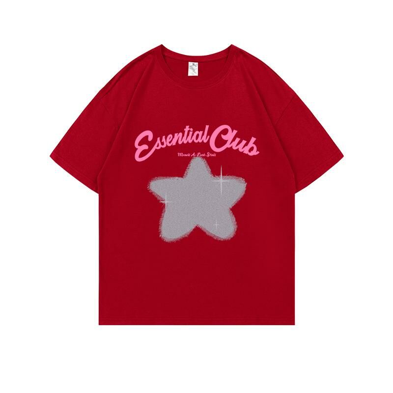 Loose short-sleeved T-shirt (S-4XL size China red) [Please contact customer service to confirm the shipping size after placing an order] 
