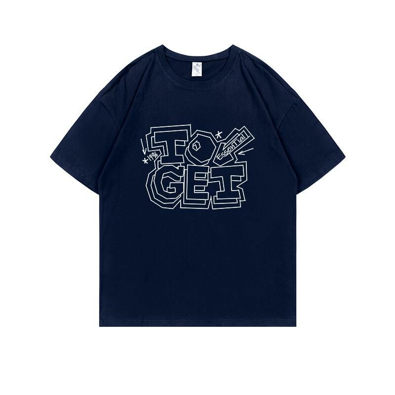 Loose short-sleeved T-shirt (S-4XL navy blue 220g cotton) [After placing an order, please contact customer service to confirm the shipping size] 