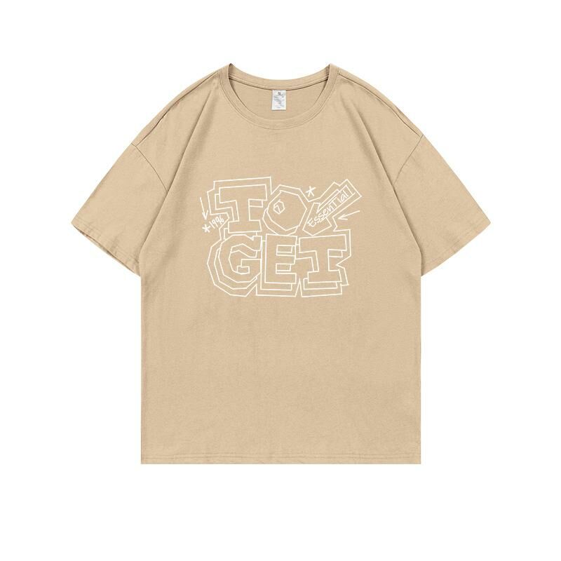 Loose short-sleeved T-shirt (S-4XL khaki 220g cotton) [After placing an order, please contact customer service to confirm the shipping size] 