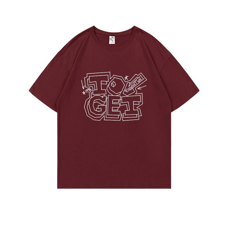 Loose short-sleeved T-shirt (S-4XL burgundy 220g cotton) [After placing an order, please contact customer service to confirm the shipping size] 