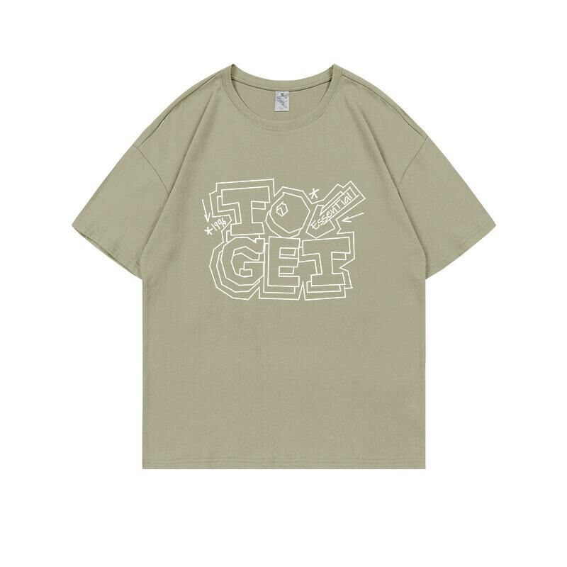 Loose short-sleeved T-shirt (S-4XL camel green 220g cotton) [After placing an order, please contact customer service to confirm the shipping size] 