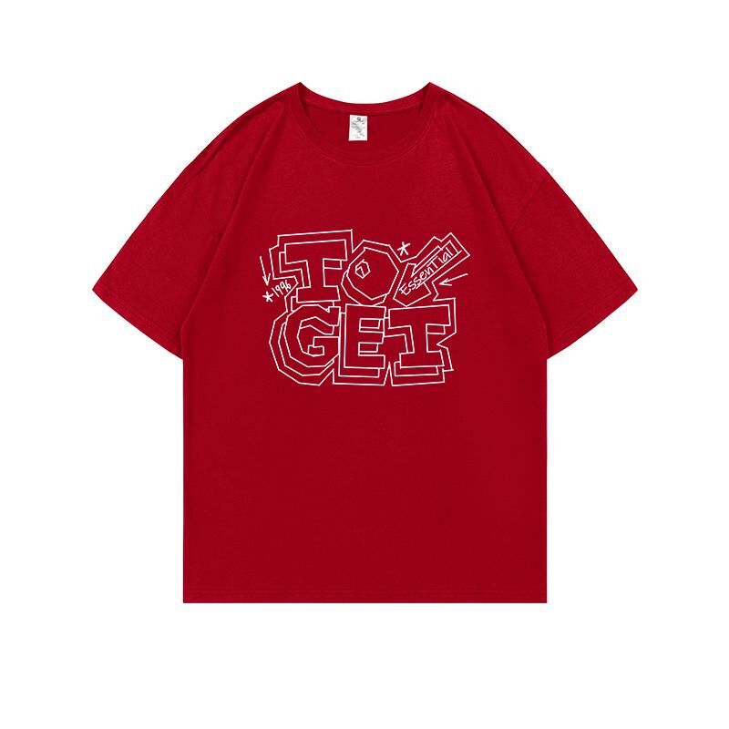 Loose short-sleeved T-shirt (S-4XL China Red 220g cotton) [After placing an order, please contact customer service to confirm the shipping size] 