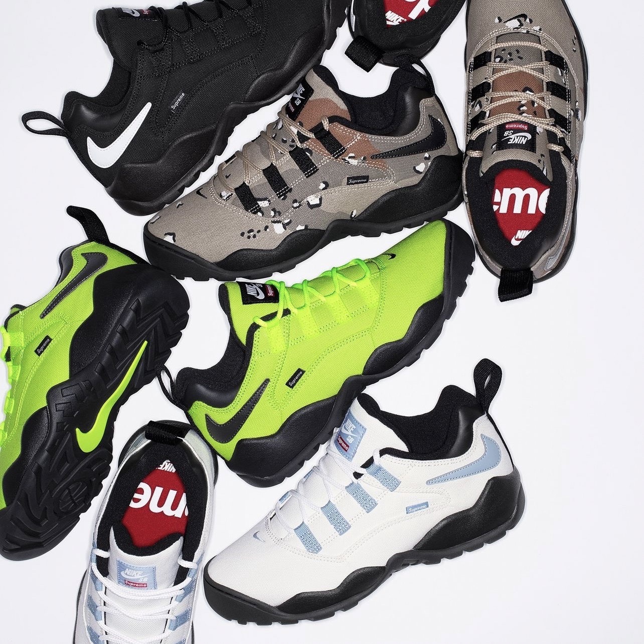 NICEDAY 代購 Supreme x Nike SB Darwin 聯名款 四色 黑 白 迷彩 螢光綠 滑板鞋 FQ3000