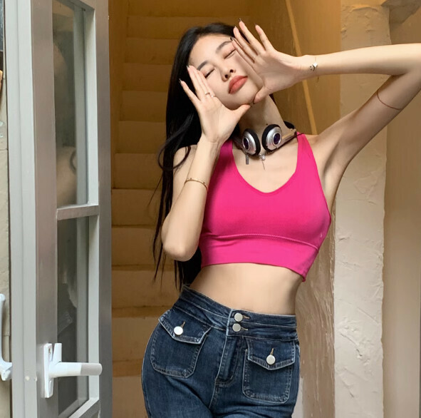 Summer Short Vest with Chest Padding (Rose Red) [One Size]