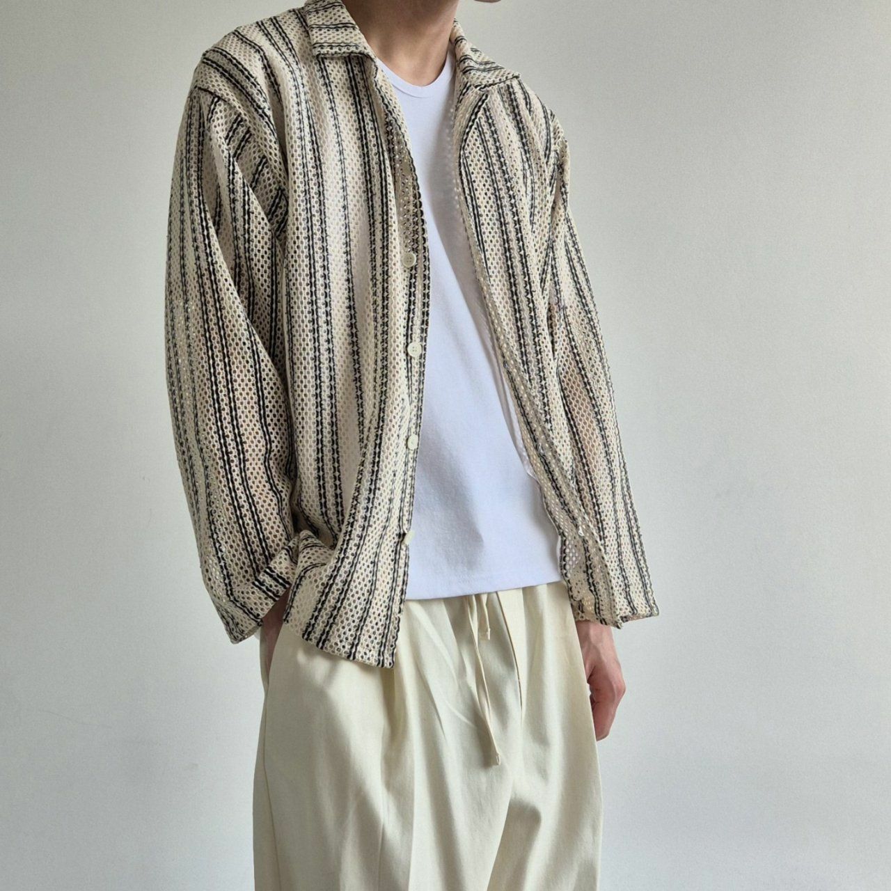 直間網紋長袖恤衫 And Liberty-030S