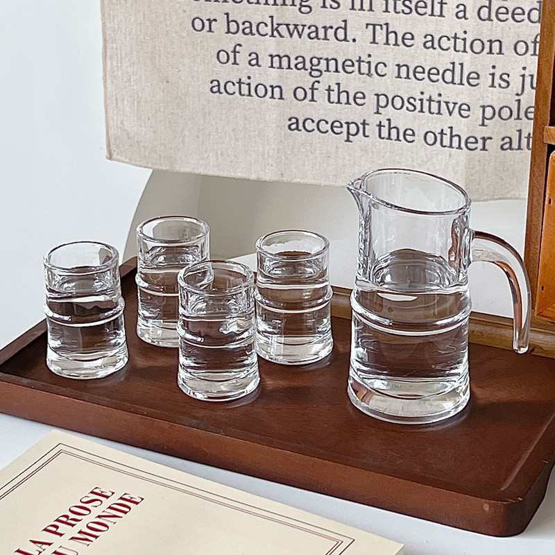 《4151》透明竹節紋玻璃分酒器5件組