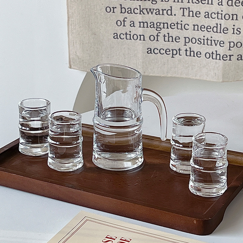 《4151》透明竹節紋玻璃分酒器5件組