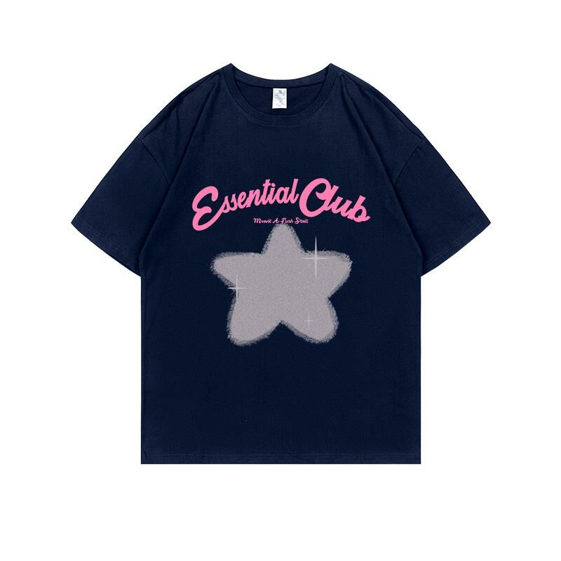 Loose short-sleeved T-shirt (S-4XL navy blue) [Please contact customer service to confirm the shipping size after placing an order] 