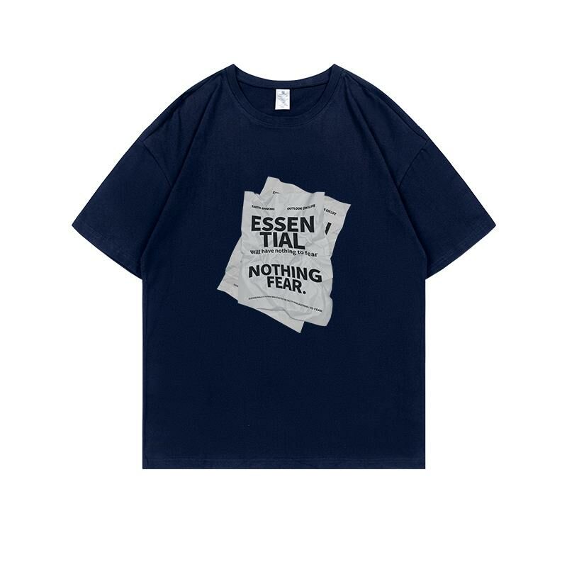Loose short-sleeved T-shirt (S-4XL navy blue) [Please contact customer service to confirm the shipping size after placing an order] 