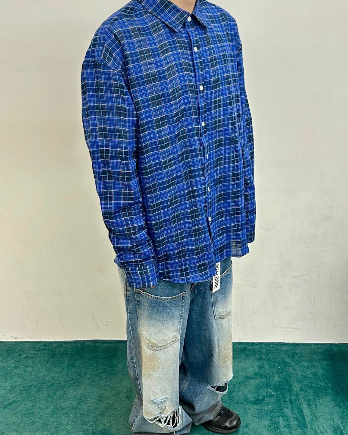 格仔長袖恤衫 WELL DONE-059S