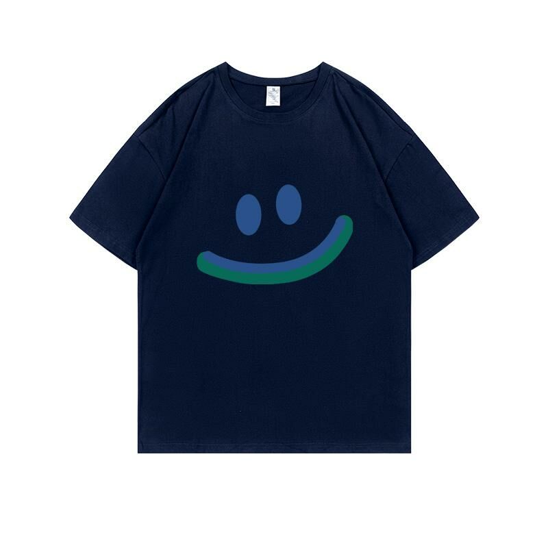 Loose short-sleeved T-shirt (S-4XL navy blue) [Please contact customer service to confirm the shipping size after placing an order] 