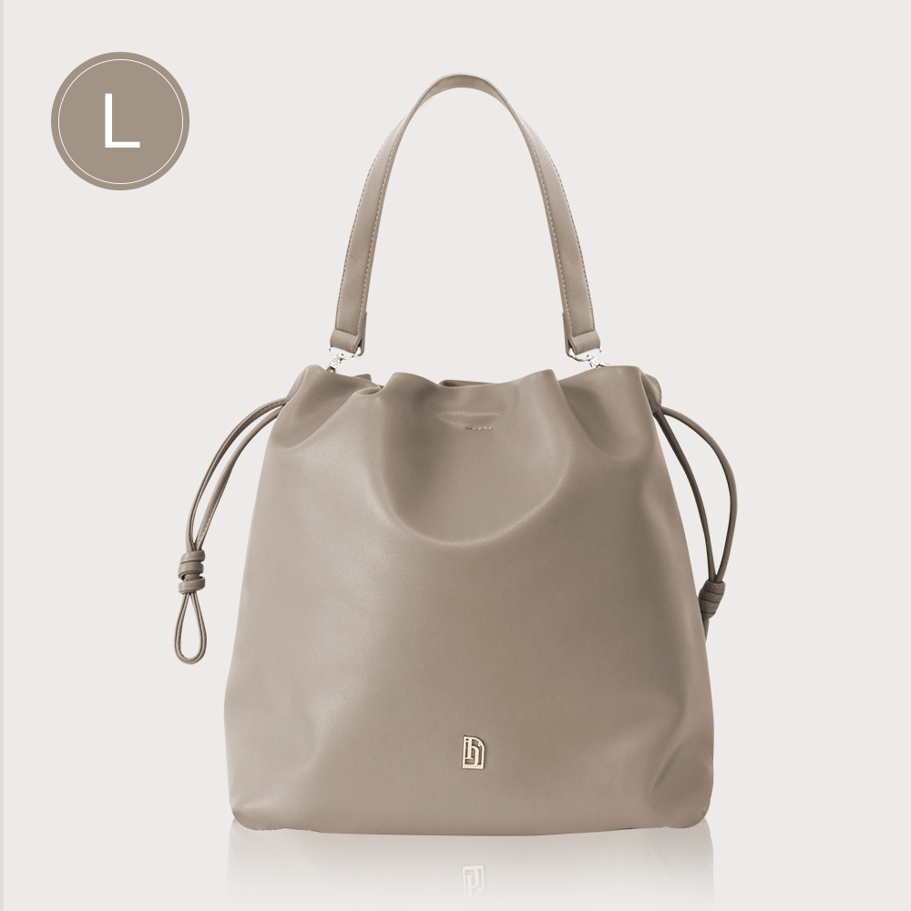 束口皮革慵懶包(大)-沙色