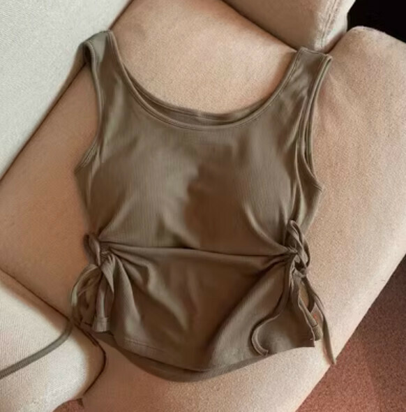 Summer drawstring crew neck waist waistcoat (matcha green) [one size]