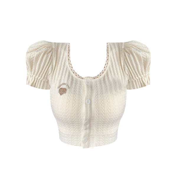 Hot selling backless puff sleeve knitted short-sleeved top (Apricot S-L) (please contact customer service to confirm the delivery size after placing the order)