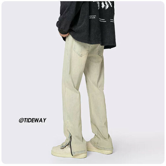 Men's jeans (mud yellow [zipper slit] [size S_3XL] (contact customer service to confirm the shipping size after placing an order))
