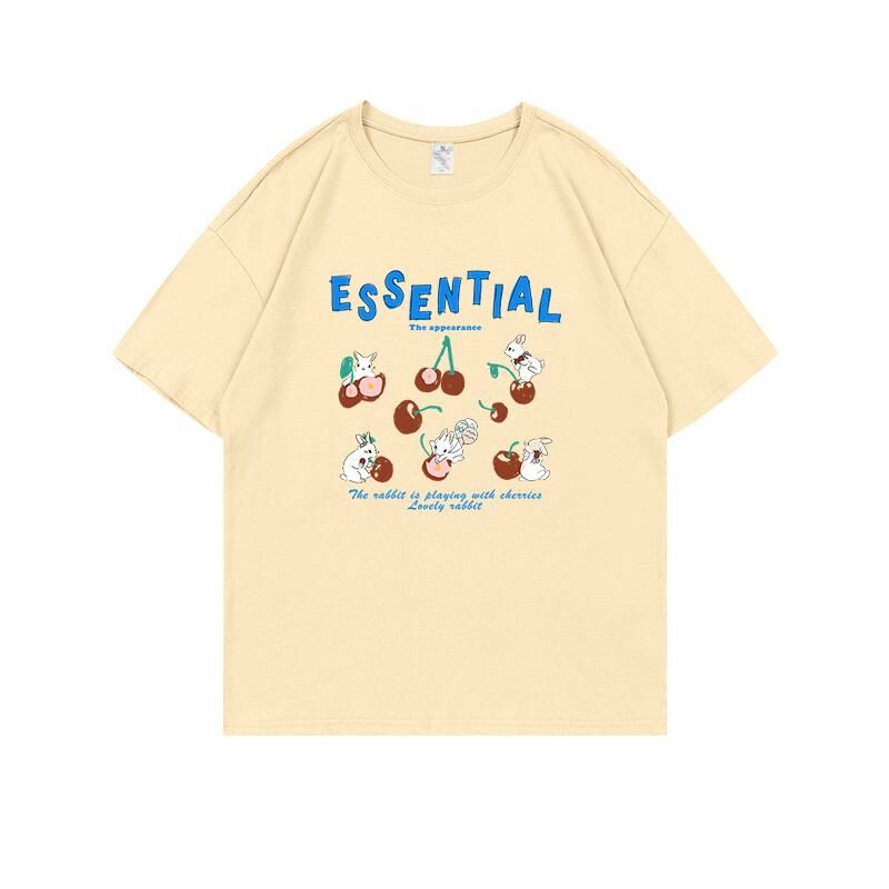 Loose short-sleeved T-shirt (S-4XL apricot 220g cotton) [Please contact customer service to confirm the shipping size after placing an order] 