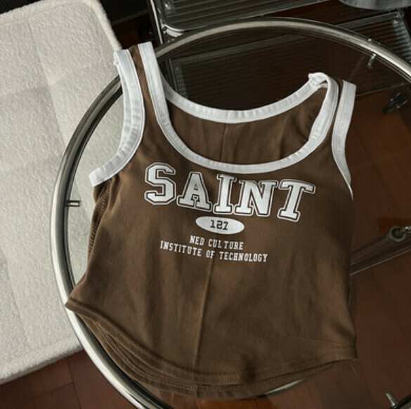 Summer Tank Top with Chest Padded Curved Hem (Coffee Color) [One Size]