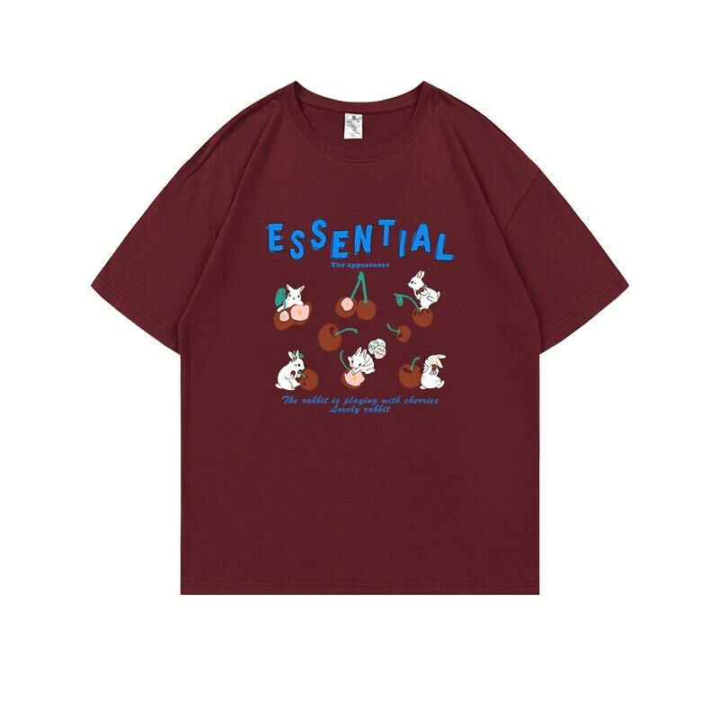 Loose short-sleeved T-shirt (S-4XL burgundy 220g cotton) [After placing an order, please contact customer service to confirm the shipping size] 
