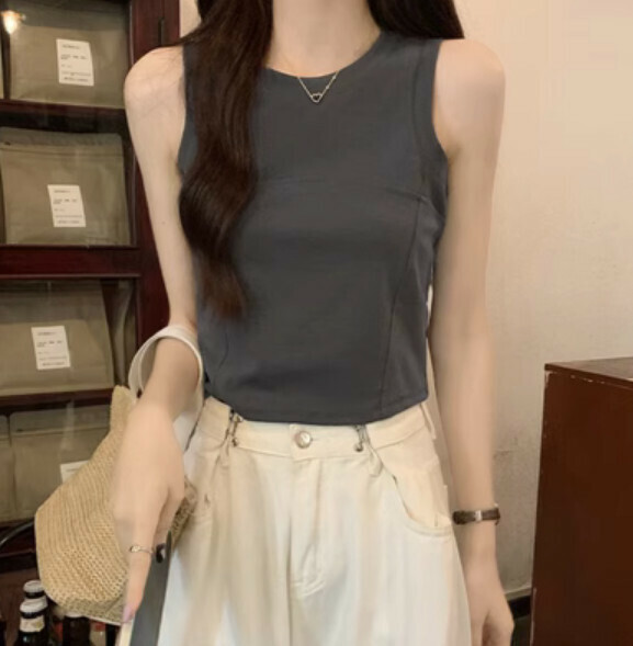 Summer Wide Shoulder Strap Vest (Dark Gray) [Size: S-XL] [Contact Customer Service to Confirm Shipping Size after Placing an Order]