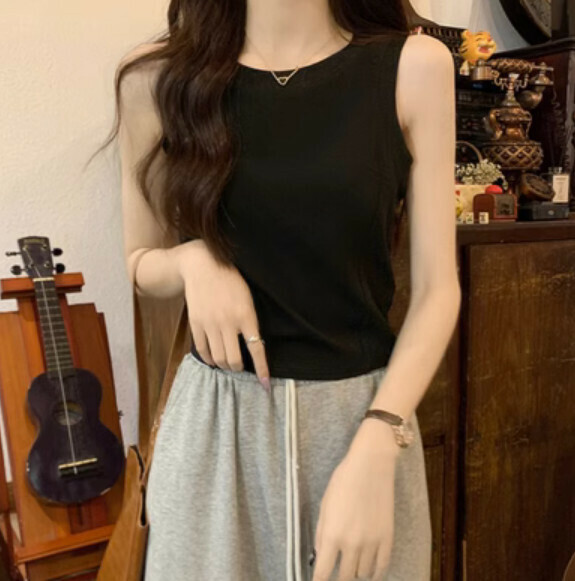 Summer Wide Strap Vest (Black) [Size: S-XL] [Contact Customer Service to Confirm Shipping Size after Placing an Order]