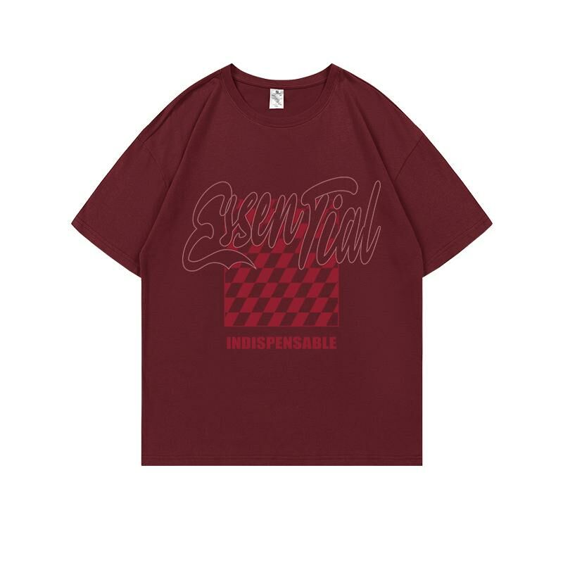 Loose short-sleeved T-shirt (S-4XL burgundy 220g cotton) [After placing an order, please contact customer service to confirm the shipping size] 