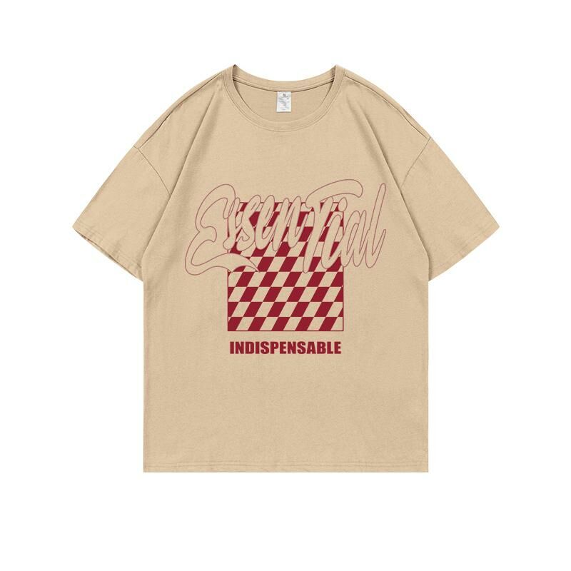 Loose short-sleeved T-shirt (S-4XL khaki 220g cotton) [After placing an order, please contact customer service to confirm the shipping size] 
