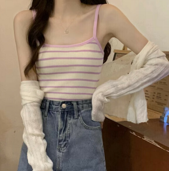 Summer Wide Shoulder Strap Vest (Purple) [Size: S-L] [Contact Customer Service to Confirm Shipping Size After Placing an Order]