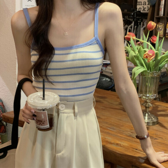 Summer Wide Shoulder Strap Vest (Sky Blue) [Size: S-L] [Contact Customer Service to Confirm Shipping Size After Placing an Order]