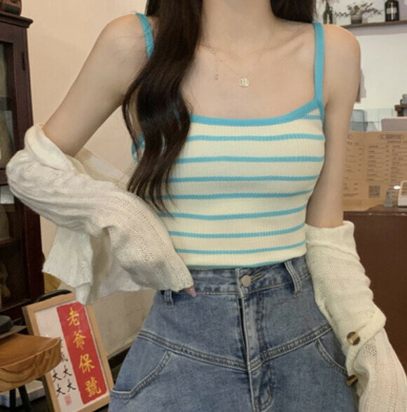 Summer Wide Shoulder Strap Vest (Lake Blue) [Size: S-L] [Contact customer service to confirm the shipping size after placing an order]